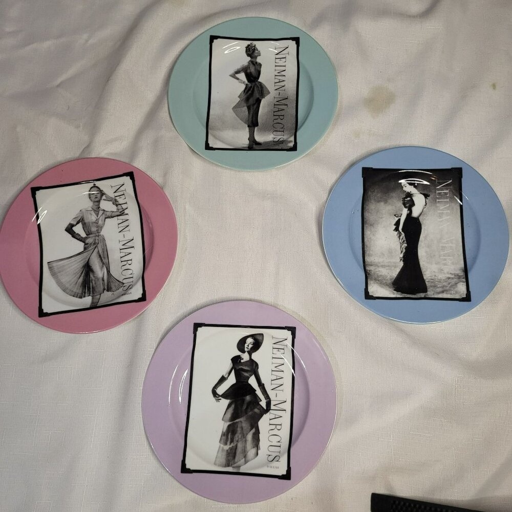 Neiman Marcus Vintage Fashion Plate Set 95th Anniversary Collectible Pastel Plat